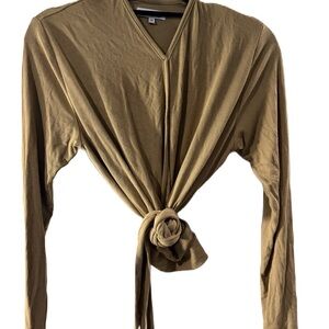 Women's Tan Ribbed Tie-Front Top sz M